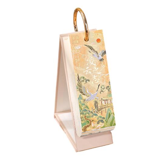 2026 Настольный перекидной календарь Винтажное золотое тиснение Живопись Настольный органайзер Эстетичный настольный календарь для дома и офиса