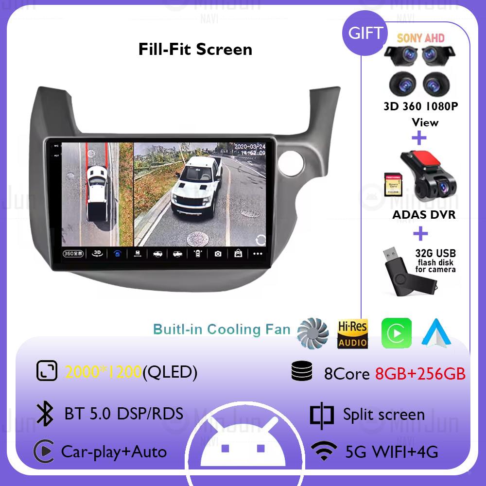 Автомагнитола Android 14 для HONDA FIT JAZZ 2007-2014 Праворульный Carplay Авто Мультимедиа Видео Плеер Разделенный Экран Головное Устройство