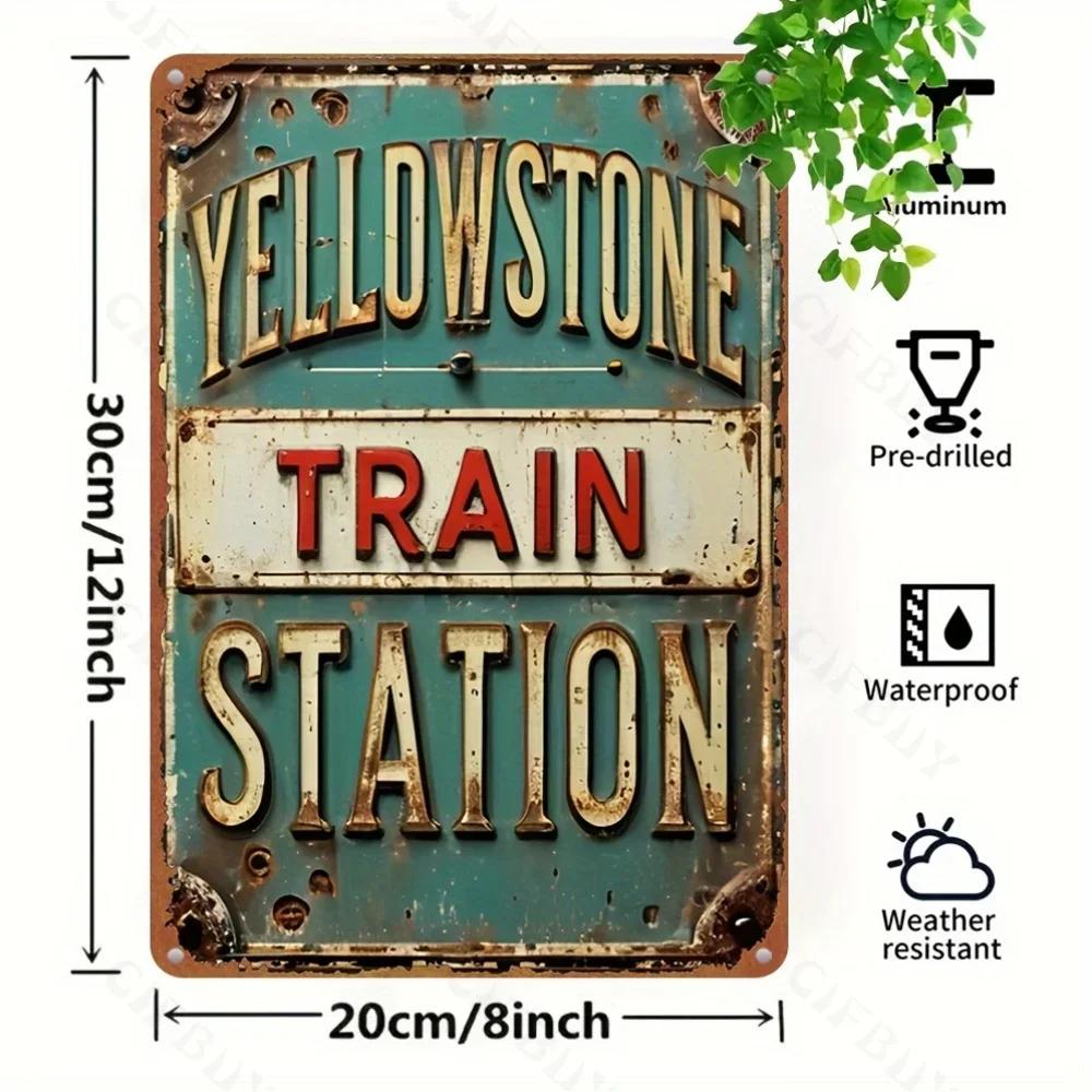 Exquisite Yellowstone Train Station Sign In Aluminum, Vintage Appeal, A Rustic Wall Plaque, Ideal for Home, A Great Wall Hanging