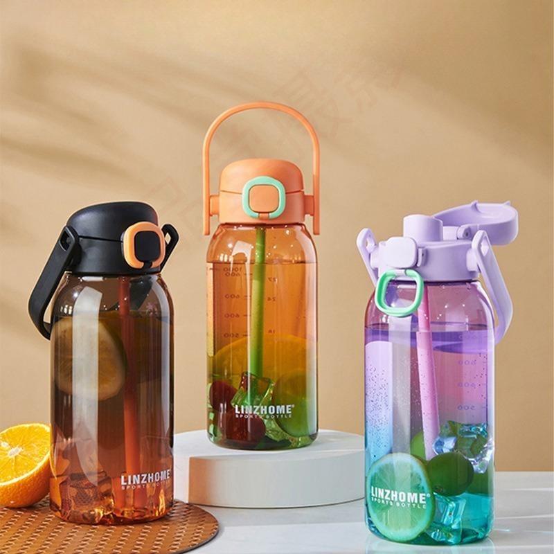 Gradient Color Water Cup, No Paint, New Dual-drinking Portable Fitness Outdoor Sports Large-capacity Water Bottle with Scale