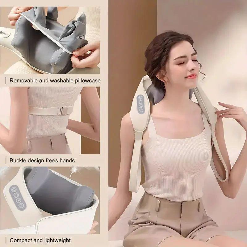 Wireless Neck Massager Low Heat Bionic Kneading For Back Shoulder Pain Relief Comfortable Portable