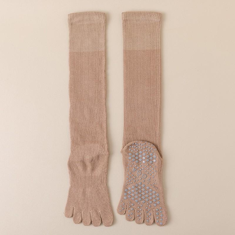 Womens Toe Yoga Socks Silicone Grip Sports Pilates Cotton Blend Calf