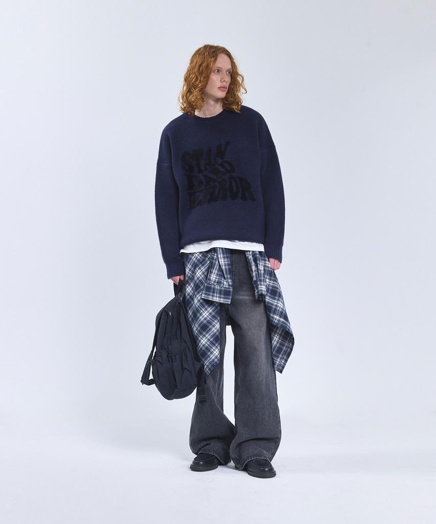 STANDARDERROR 87-Stan192 Pullover Brushed Lettering Jacquard Knit Navy