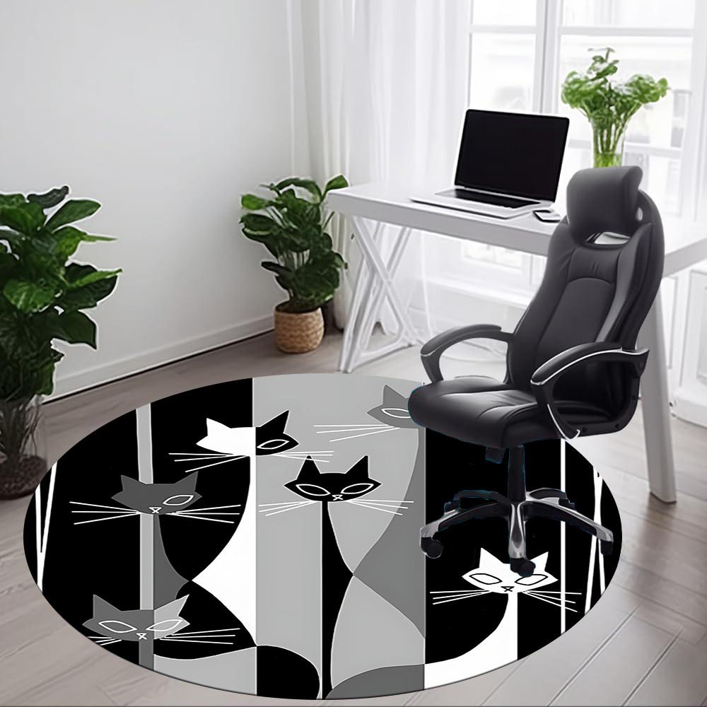 1pc Cat Pattern Office Round Area Rug, Indoor Mat Suitable For Office, Under Office Chairs Bedroom Living Room Home Decor, Room Deco222