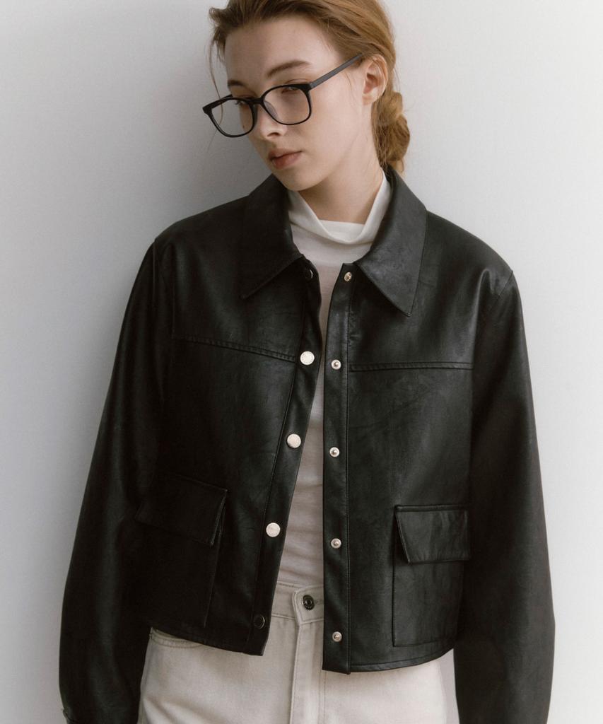 Lei Avery Crop Leather Jacket (Black)