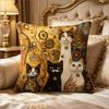 Klimt Inspired Cats Print Throw Pillow Cover, Golden Art Nouveau Cat Decorative Cushion