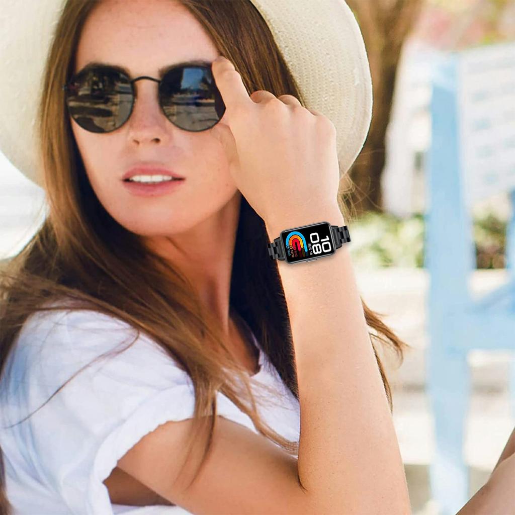 Черный ремешок для Huawei Band 10/9/8, металлический ремешок из нержавеющей стали с 3 звеньями