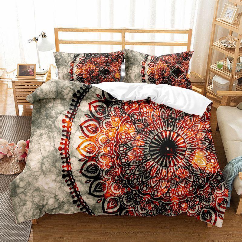 Mandala Flower Duvet Cover Set Bohemian Style Colourful Flowers Comforter Cover King Size for Boys Girls Polyester Bedding Se