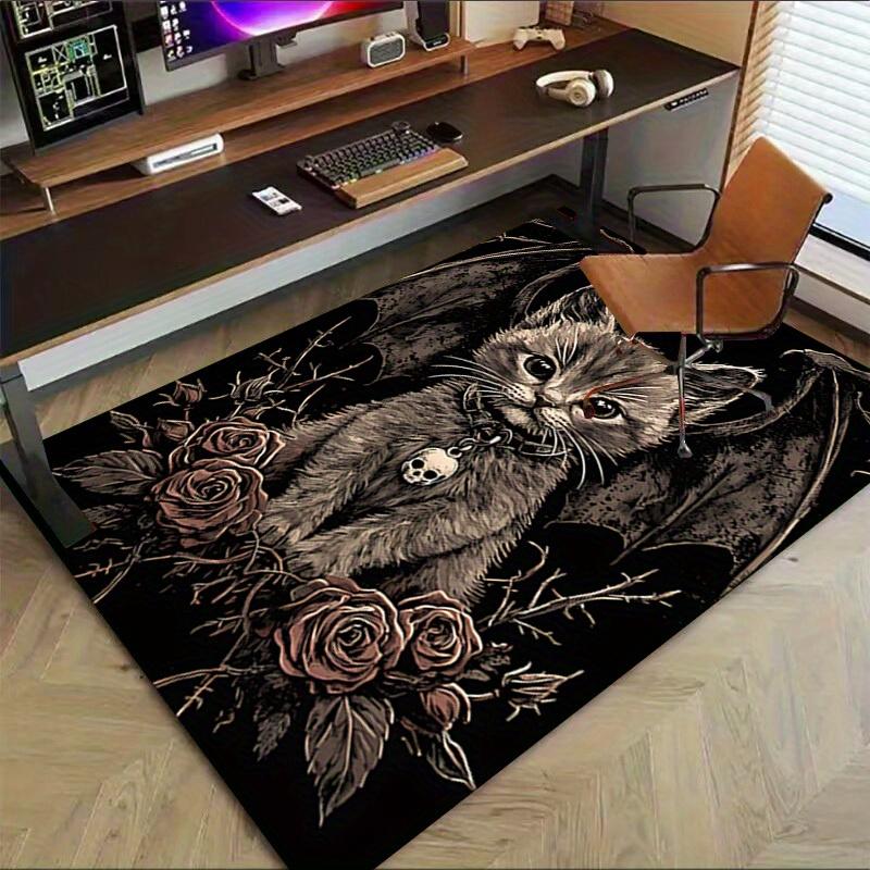 1pc Batwing Cat Roses Themed Rug for Home Decor, Non-slip Office Carpet, Chair mat, Outdoor Mat, Christmas and Halloween gifts-0731003