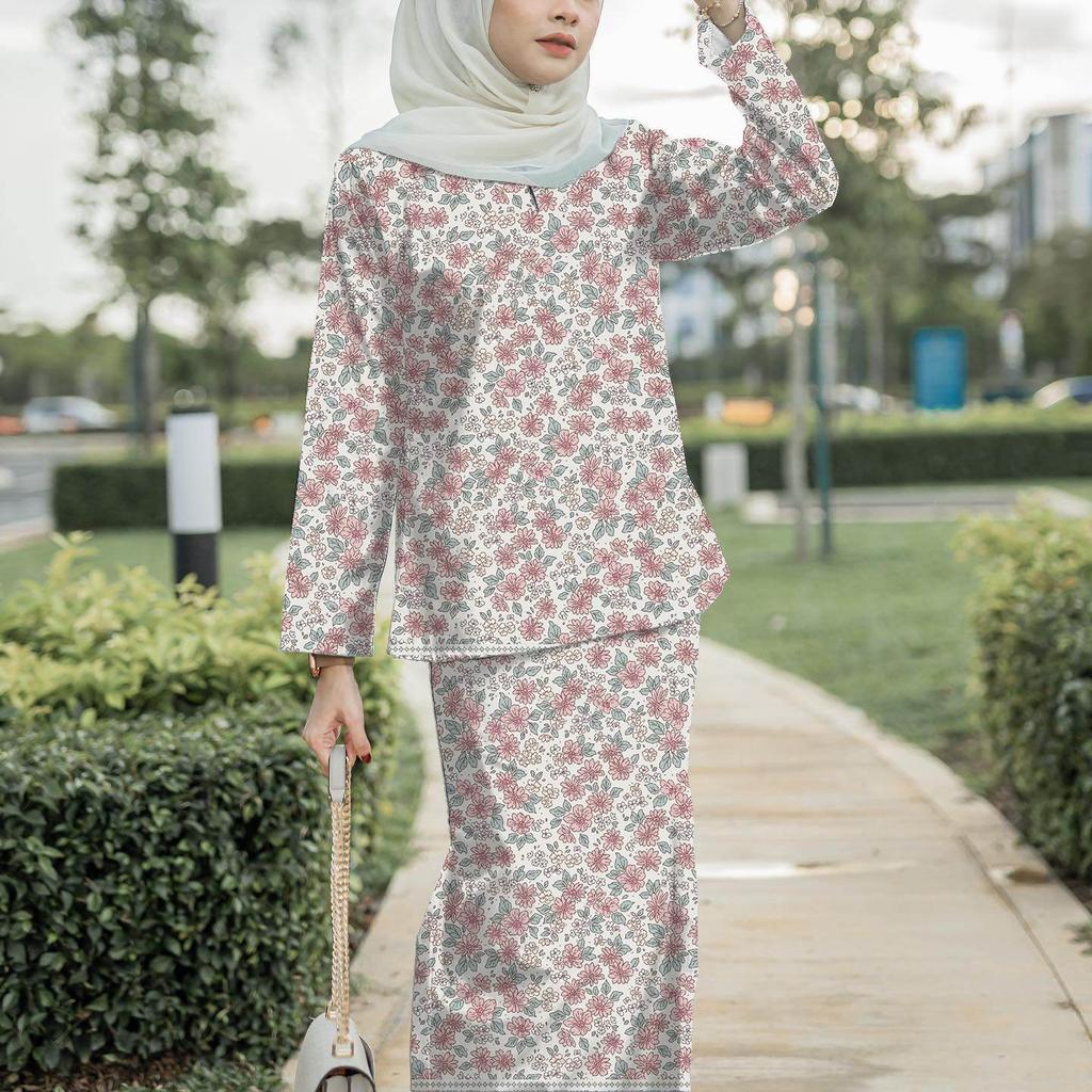 2025 New Design Printed Pattern High Quality Fabric Kulong Pahang Ladies Muslim Suit Comfortable Breathable Elegant Sweet Series Fashion Trend
