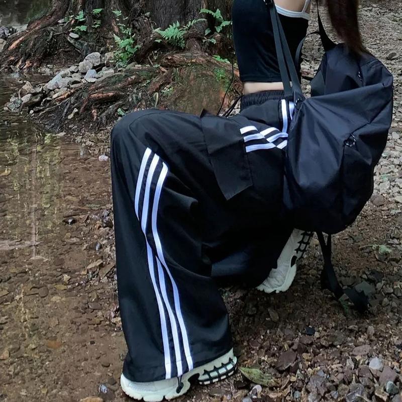 Женские брюки-карго в полоску в стиле пэчворк, уличная одежда в американском стиле, свободные широкие брюки Y2K, женские спортивные штаны в стиле хип-хоп