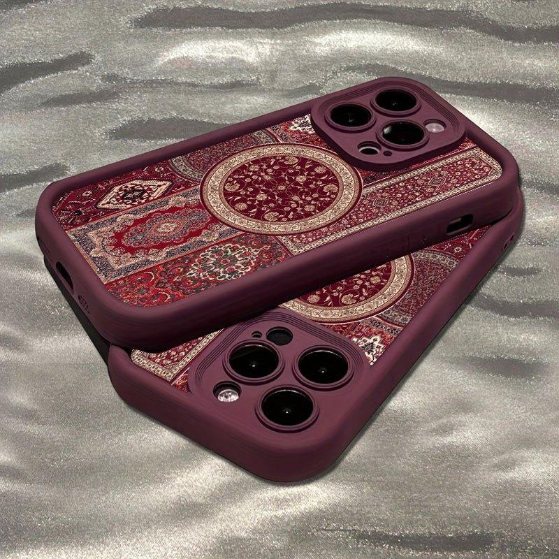 Чехол для телефона с узором в виде винно-красного ковра, подходит для iPhone 17 16 15 14 13 12 11 Pro/Max/Plus, противоударный и защищающий от падений