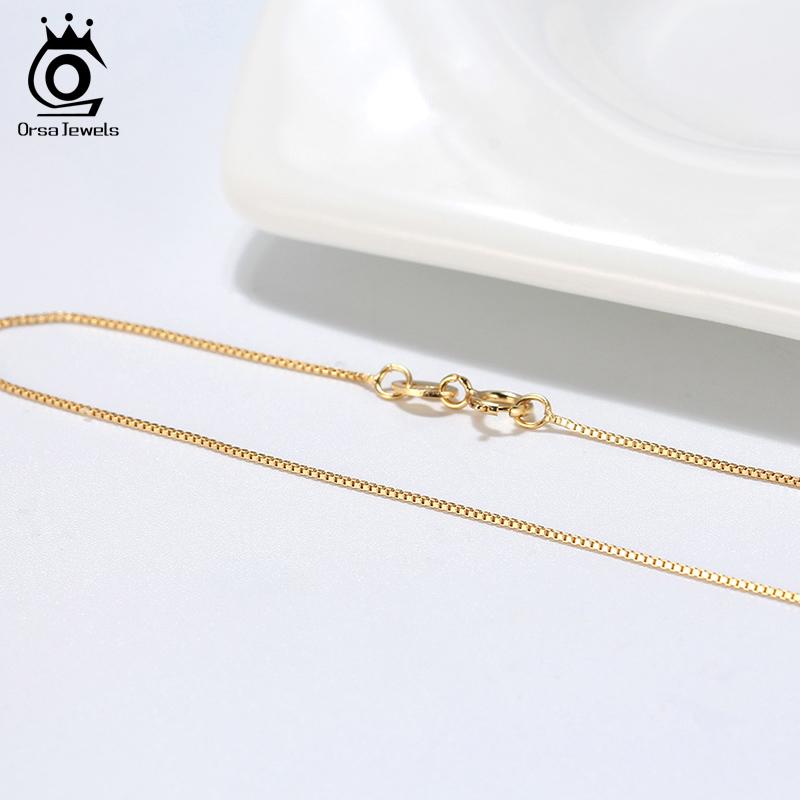 ORSA JEWELS Итальянская серебряная цепочка-коробка 925 пробы с покрытием из розового золота/золота Серебряные ожерелья Цепочки на шею для кулона SC07-G