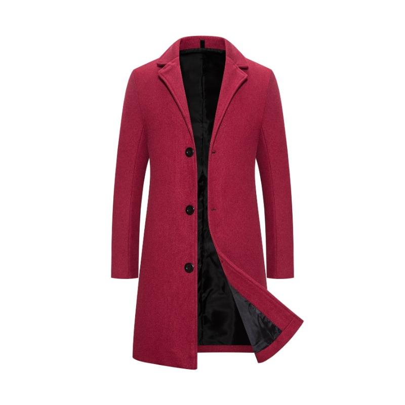 Spring Autumn New Long Cotton Coat New Wool Blend Pure Color Casual Business Fashion Men's Clothing Slim Windbreaker Jacket