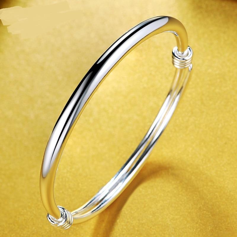 100% 925 Sterling Silver Bangles Bracelets For Women Wedding Bridal Glossy Bracelet Gift Classic Fine Jewelry 54mm Bangle