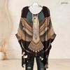 Women Plus Size Round Neck Batwing Sleeve Loose Skull Printed Black Gold Side Slit Top