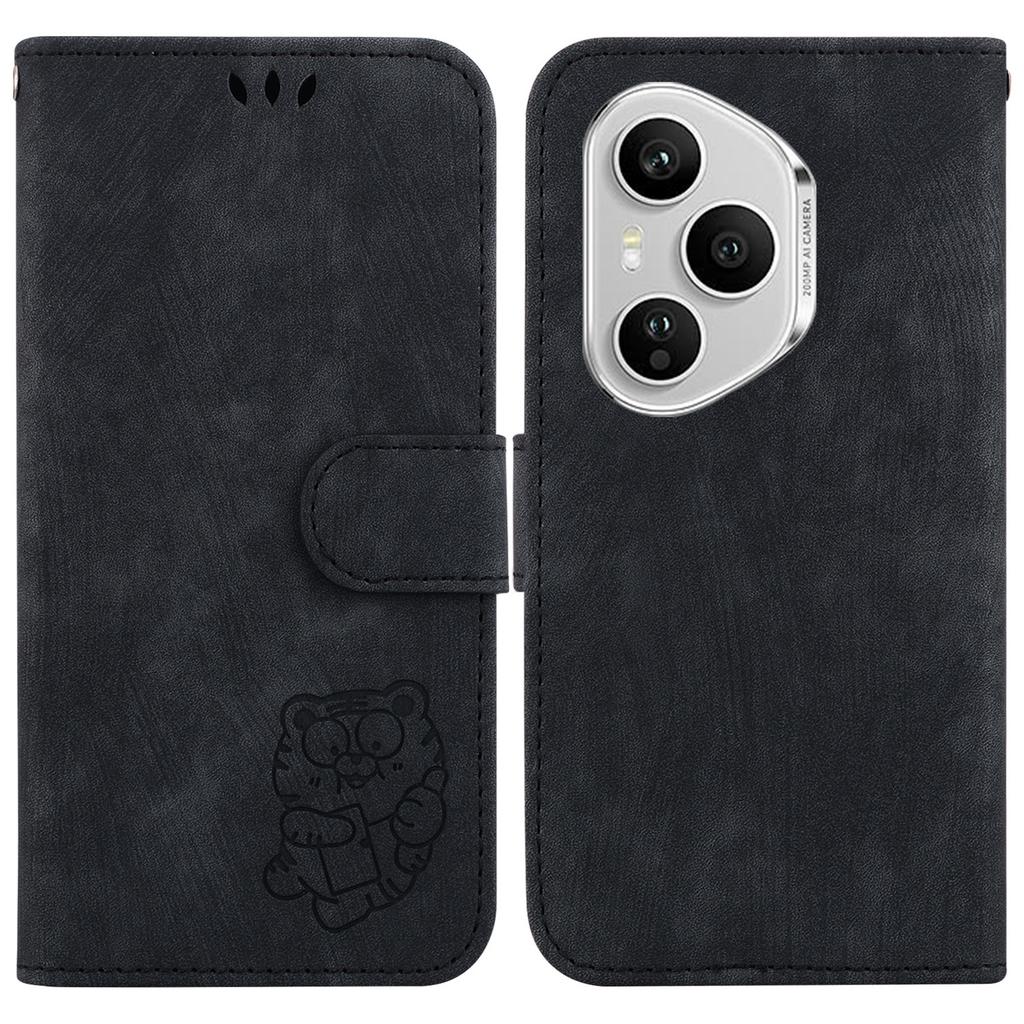 For Honor 400 Pro 5G (Global) Wallet Case Tiger Imprint Leather Shockproof Phone Cover with Wrist Strap