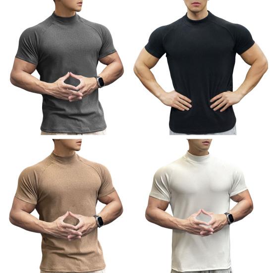 Men Fitness T-shirts Slim Fit Turtleneck Short Sleeve Undershirt Gym Fitness Tee Casual Base Layer Muscle Top for Workout Travel Office