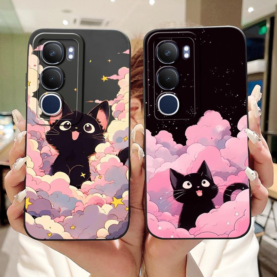 Для Vivo Y19s 4G Чехол V2419 Милый Кот Сетчатый Рисунок Чехол Ударопрочный Мягкий Силиконовый Чехол для Телефона Для Vivo Y19s Y 19 s VivoY19s Fundas