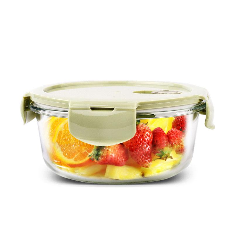 Heat-Resistant Glass Food Storage Container, Microwave-Safe Lunch Box, Bento Box, Ramen Bowl, Meal Container, Nordic Greenn Round, 1000ml