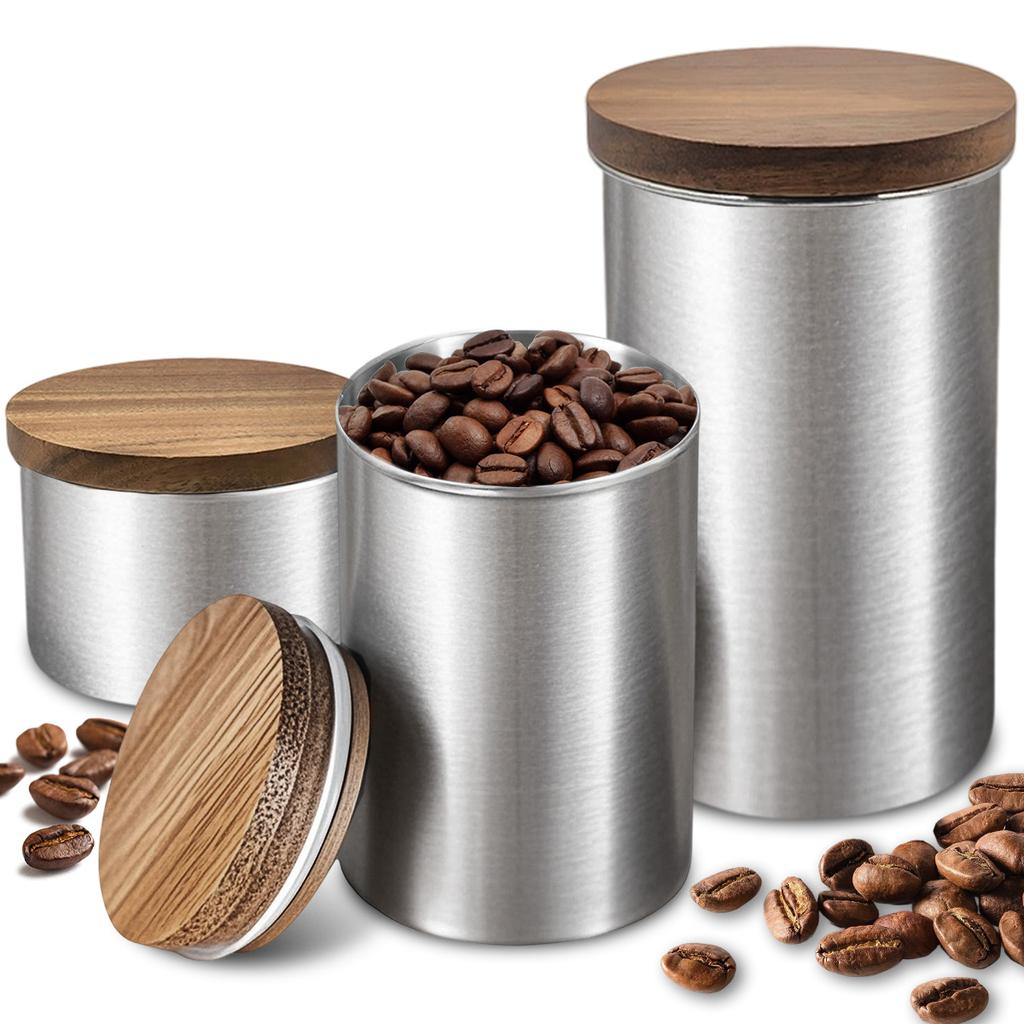 1Pc Storage Jars with Airtight Lid, Containers Kitchen Food Canisters with Acacia Wood Lids for Coffee Beans/Sugar/Tea/Nuts