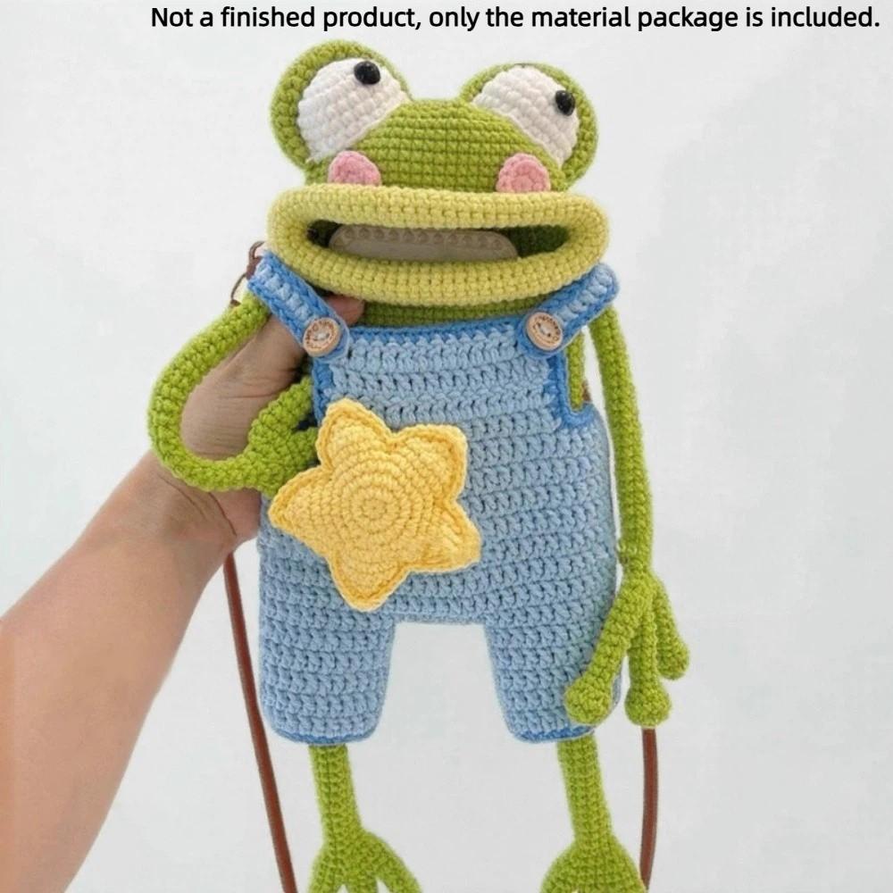 Handwoven Big Mouth Frog Phone Pouch DIY Material Bag Crossbody Crochet Purse  Parent-child