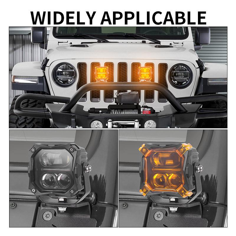3 inch Car LED Work Light+Wire Harness White Amber DRL Spotlight Bumper Fog Light Pods For Toyota Tacoma Tundra 4Runner 4WD SUV Neon Lights 4