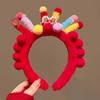 Embroidered Bow New Year Hair Hoop Lion Hanfu Hair Accessories Sweet Red Plush Headband  Kids