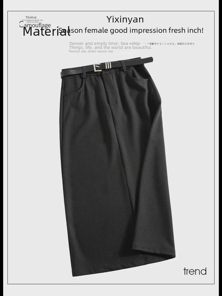 Женская серая юбка А-силуэта с высокой талией, разрезом и запахом на бедрах, рабочая одежда на осень/зиму 2024 г.