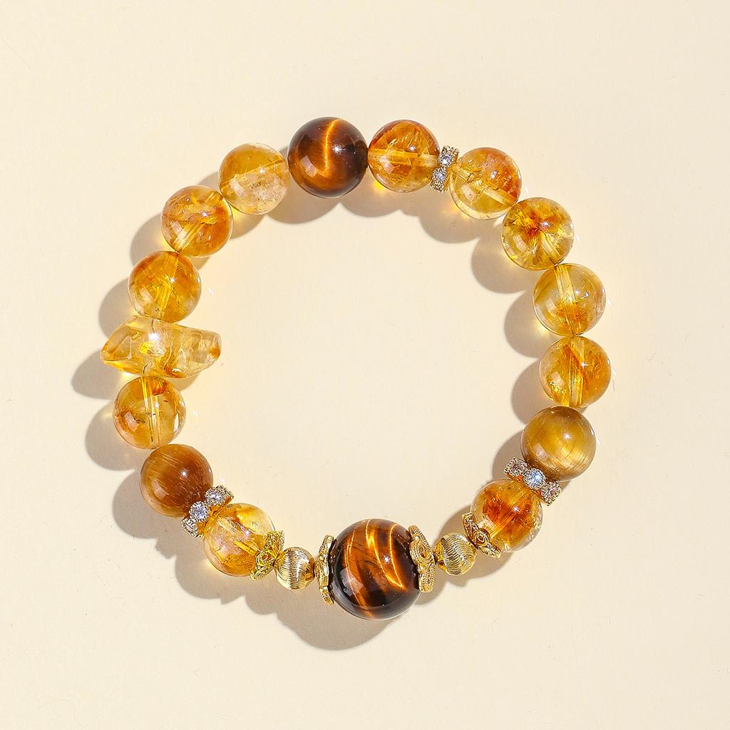 Yellow Tower Crystal Tiger Eye Stone Beaded Bracelet