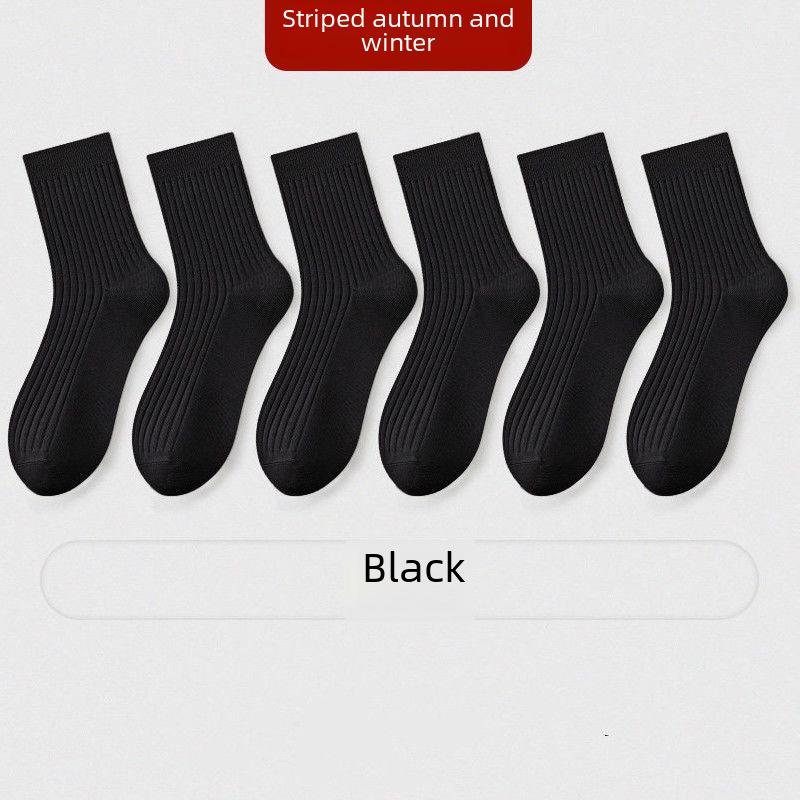 Мужские черные носки средней длины с вертикальными полосками – универсальные, впитывающие пот, дезодорирующие, классический деловой стиль для осени и зимы