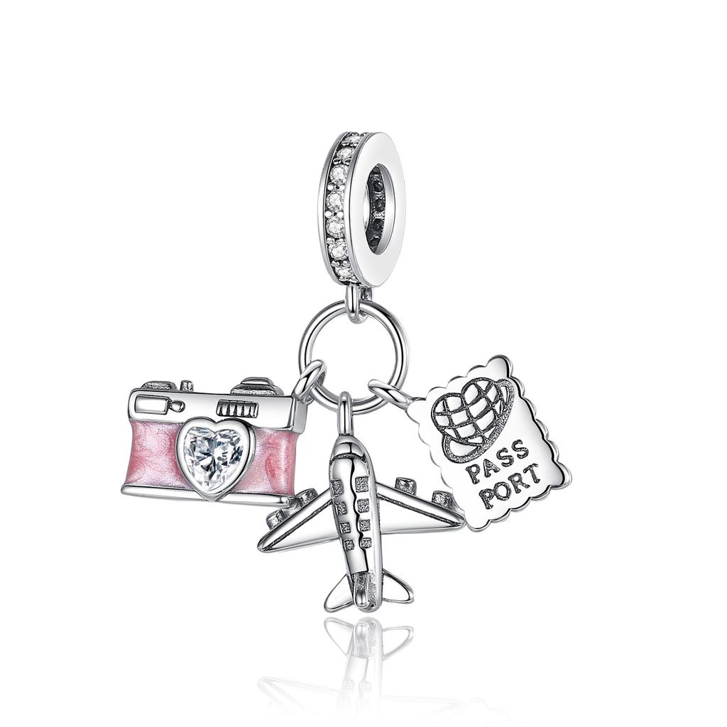 Airplane Charms Fit Fashion Original Bracelets 925 Silver Aircraft Travel Beads Camera Luggage Passport DIY Charm Jewelry GIft