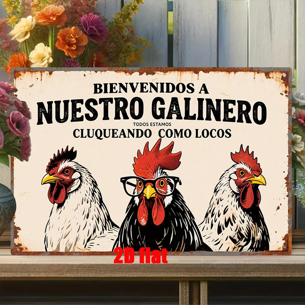 Забавная испанская курица Металлическая жестяная табличка Bienvenidos a Nuestro Galinero Ретро Настенный декор для кухни в загородном стиле Курятник