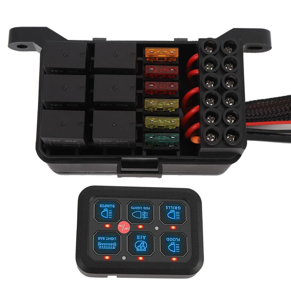 Панель переключателей 12 В с 6 клавишами и регулируемым управлением светодиодной подсветкой, алюминиевая, 720 Вт 60 А, для автомобильных, грузовых, лодочных, UTV и ATV электрических систем (Синий свет)