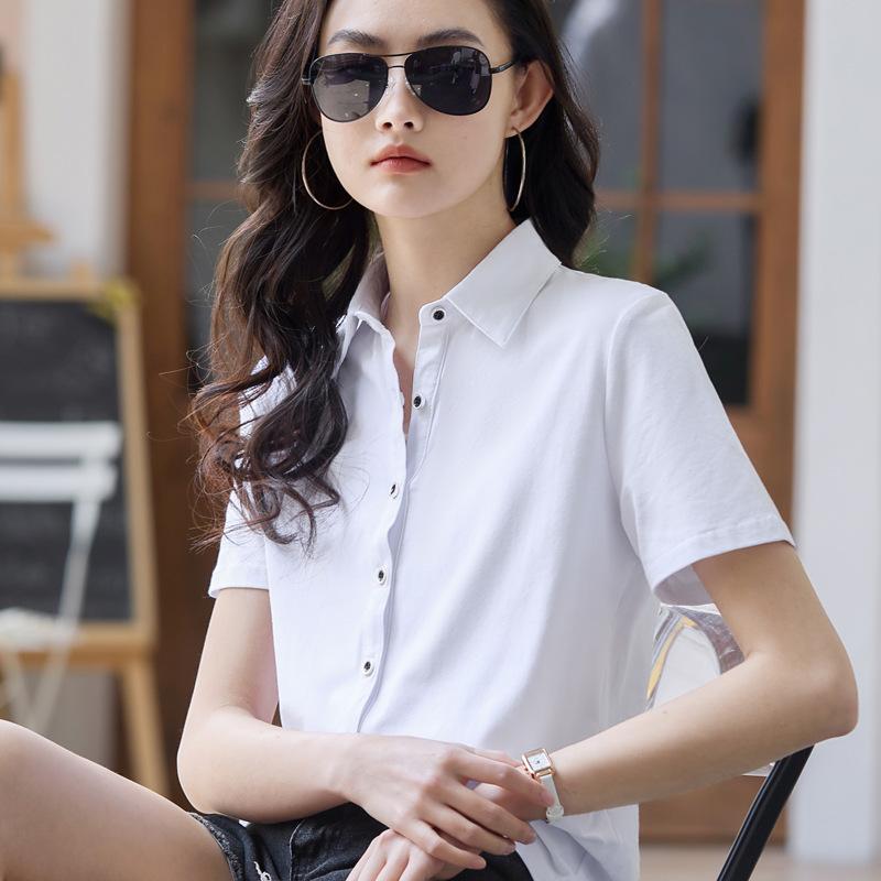 Summer Women's Shirt Button Lapel Short Sleeve Top