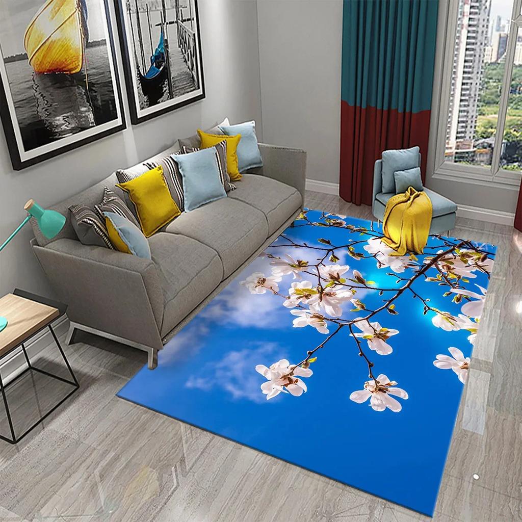 Magnolia Flower Carpet Pink and White Flower Rugs Door Mats Bedroom Decor Floor Rugs for Bathroom Kitchen Entrance Anti-slip Rug
