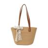 Women's Large Capacity Woven Straw Shoulder Bag - 2025 Spring Niche Beach Bucket Bag with Texture for Commute