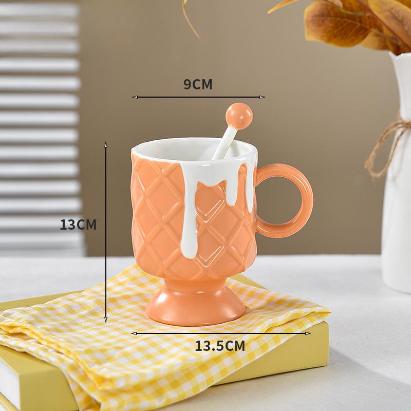 Cream Ice Cream Cup Ice Cream Cup High Foot Ceramic Mug Commercial Juice Cup Creative Dessert Cup with Mixing Spoon