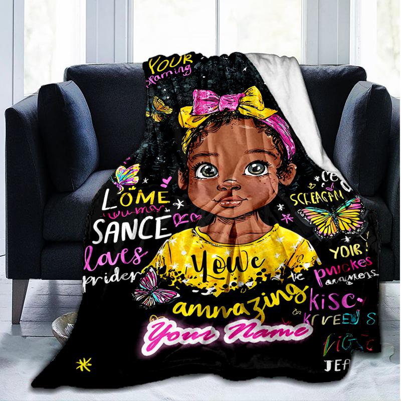 1PC Custom Name Butterflies Brightness outdooor Flannel blankets Patterns Throw Blanket All-Season Soft Gift for Couch, Bed, Camping gifts