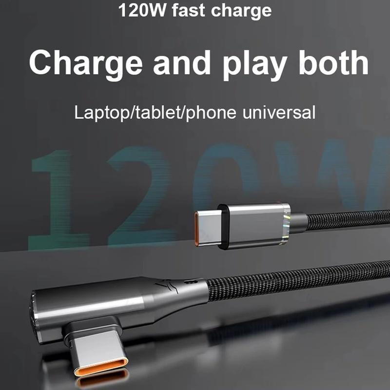 120W 6A USB C to Type C Fast Charging Cable 90 Degree Elbow USB Quick Charge 3.0 Data Line For iPhone 16 Xiaomi Oneplus Huawei