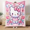 For Hello Kitty, Cute, PastelAnime-Themed Flannel Blanket, Glam Style, Digital Print, All-Season Comfort, Tear-Resistant, Knitted Craftsmans