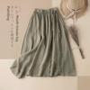 Trendy Cotton-Linen High-Waisted A-Line Skirt: Mid-Length with Ruffled Edges for a Slimming, Drapey Fit.