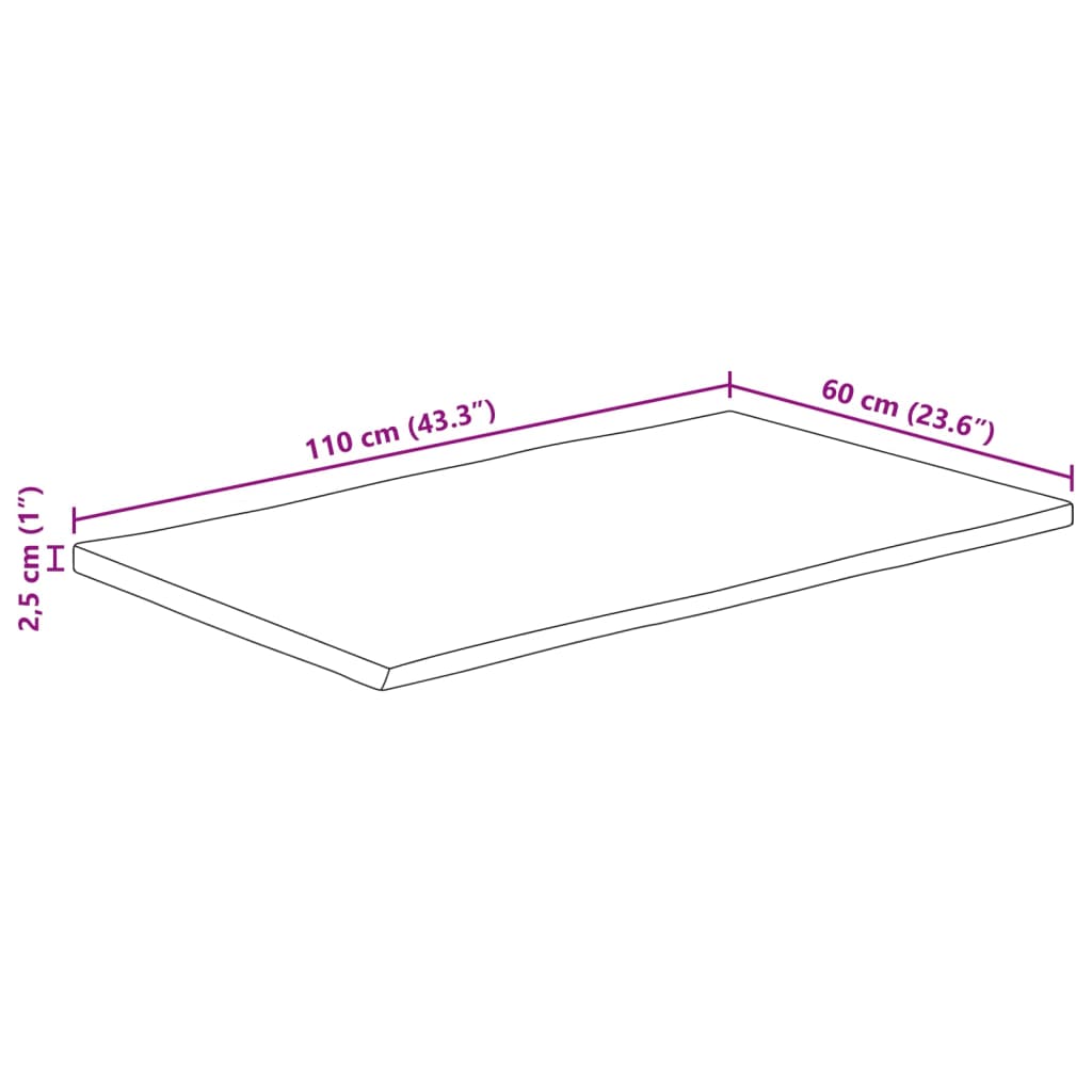 Tabletop 110x60x2.5cm Rectangular Solid Acacia Wood Live Edge