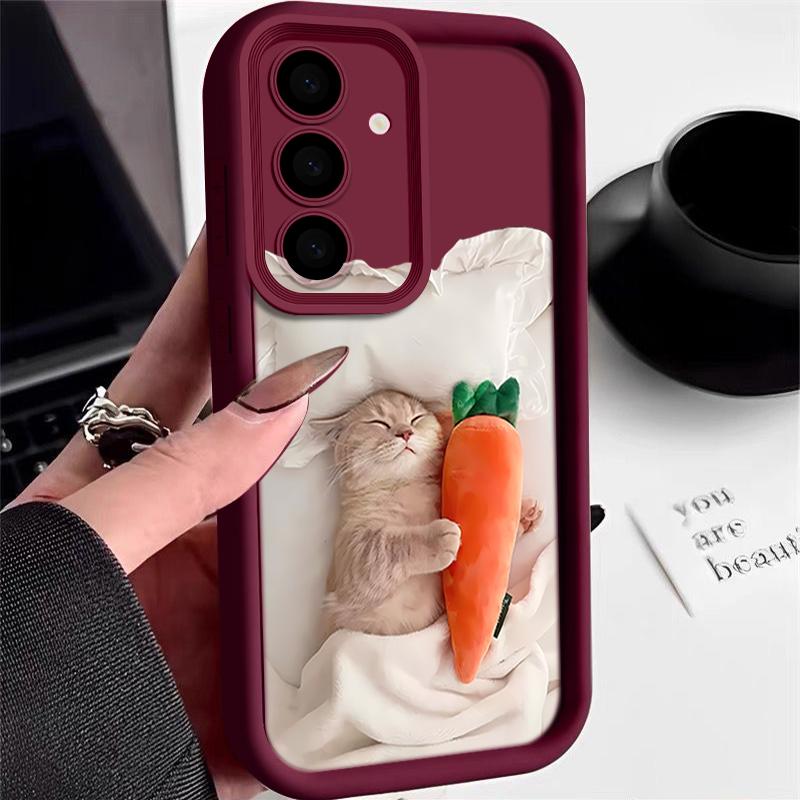 Чехол 'Спящий кот с морковками' для Samsung Galaxy A57 A37 A17 A56 A36 A26 A16 5G A55 A35 A15 A54 S21 FE S22 S23 S24 Plus S25 Edge S26 Ultra