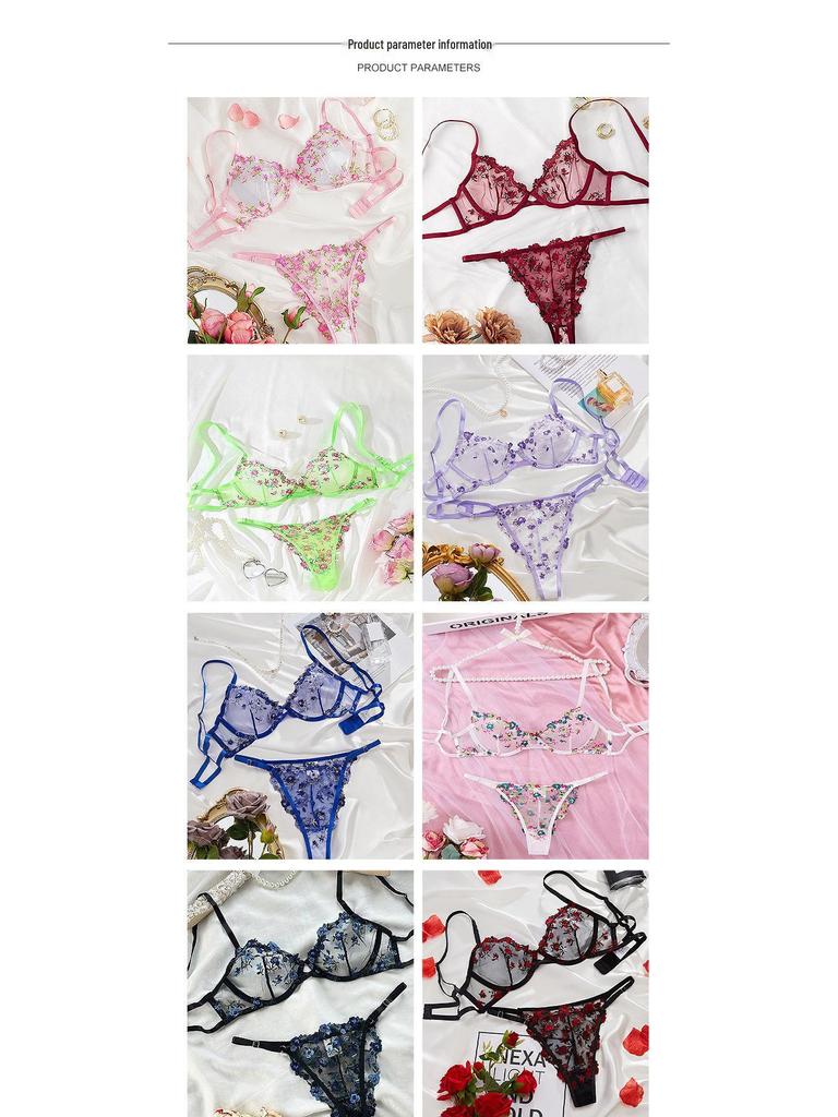 Европейский и американский ультратонкий кружевной вышитый комплект нижнего белья: Сексуальный бюстгальтер и трусики