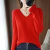 Women's Fashion Casual Fall Winter Solid Color Print Long Sleeve V Neck Tops Women's Clothing Woolen Knitwear Sweaters