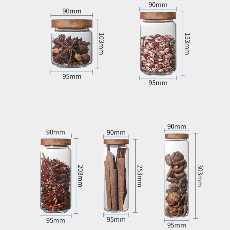 Прозрачная стеклянная герметичная канистра, кухонные бутылки для хранения еды с бамбуковой крышкой, банки для зерна, чайные листья, кофейные зерна, банка для конфет