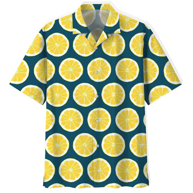 Lemon Pattern Aloha Shirts Women 3D Printed Tropical Fruits Short Sleeve Button Blouse Streetwear Oversized Lapel Hawaiian Shirt