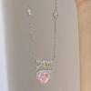 Korean Pink Crystal Heart Bow Pendant Necklace Trendy Silver Color Chain Neck Necklace For Women Wedding Aesthetic Jewelry