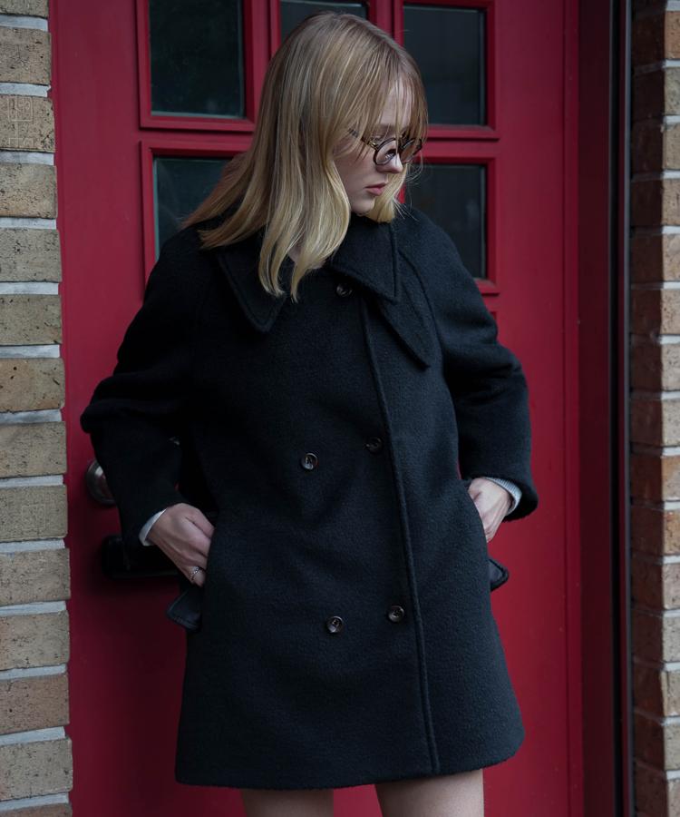 DEHEVE Wool Double Half Coat [Black]